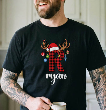 Personalized Buffalo Plaid Christmas Initial Shirt, Custom Name T-Shirt, Sweatshirt & Hoodie