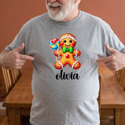 Personalized Gingerbread Christmas Shirt, Custom Name T-Shirt, Sweatshirt & Hoodie, Unisex Holiday Gift