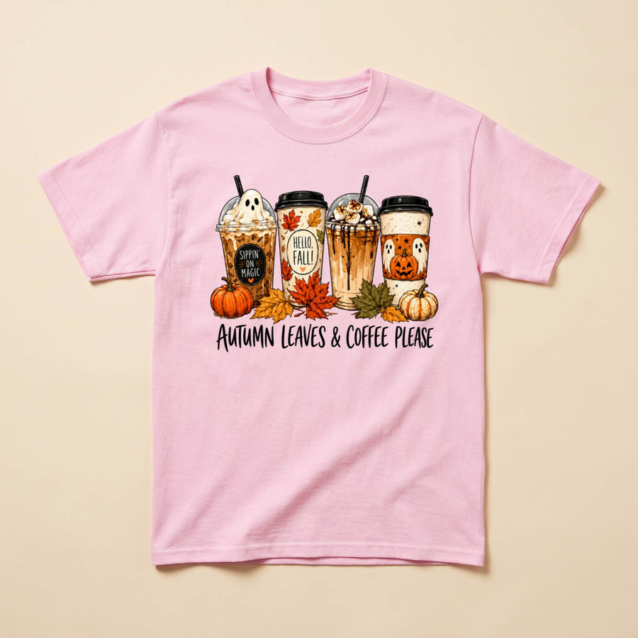 Autumn Leaves & Coffee Please Shirt, Fall T-Shirt, Sweatshirt & Hoodie