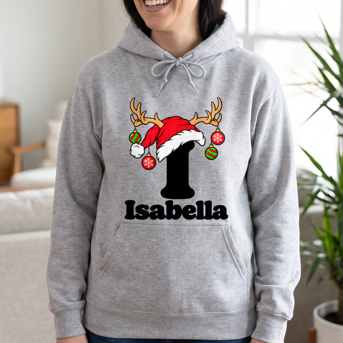 Personalized Christmas Initial Shirt, Custom Name Reindeer T-Shirt, Sweatshirt & Hoodie