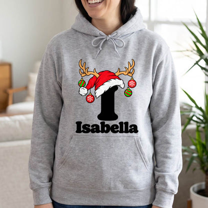 Personalized Christmas Initial Shirt, Custom Name Reindeer T-Shirt, Sweatshirt & Hoodie