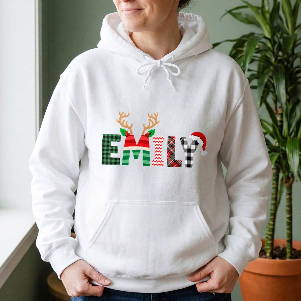 Personalized Christmas Plaid Name Shirt, Custom Holiday T-Shirt, Sweatshirt & Hoodie, Unisex Christmas Gift