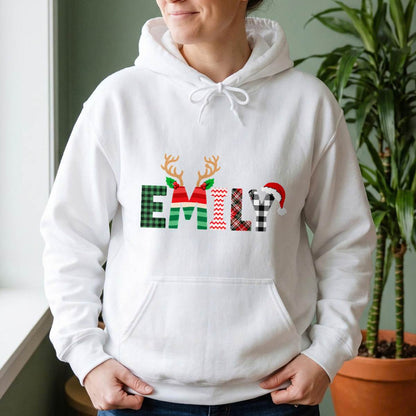 Personalized Christmas Plaid Name Shirt, Custom Holiday T-Shirt, Sweatshirt & Hoodie, Unisex Christmas Gift