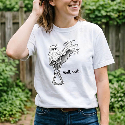 Well Shit Ghost Skeleton Halloween Shirt, Funny Dark Humor T-Shirt, Sweatshirt & Hoodie, Halloween Gift