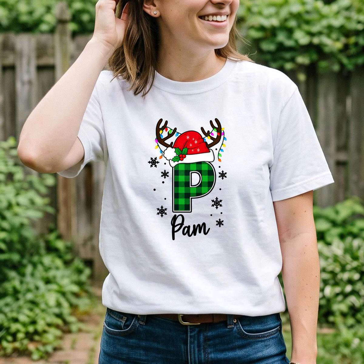 Personalized Plaid Christmas Initial Shirt, Custom Name T-Shirt, Sweatshirt & Hoodie, Unisex Holiday Gift