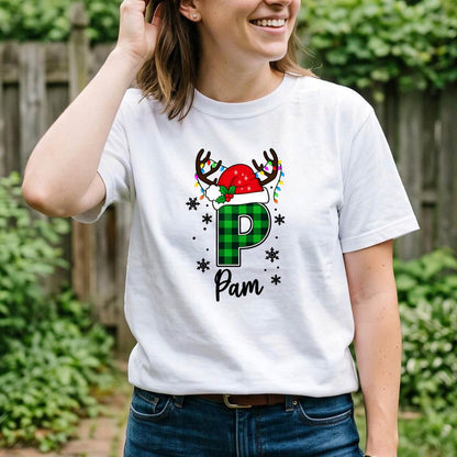 Personalized Plaid Christmas Initial Shirt, Custom Name T-Shirt, Sweatshirt & Hoodie, Unisex Holiday Gift