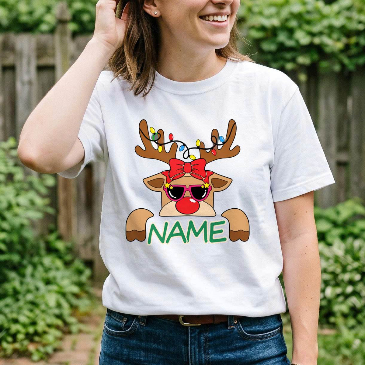 Personalized Christmas Reindeer Shirt, Custom Name Holiday T-Shirt, Sweatshirt & Hoodie, Unisex Christmas Gift