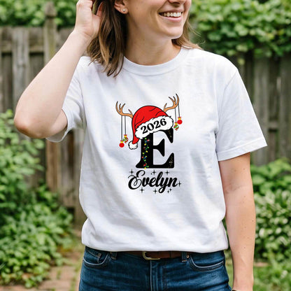 Personalized Initial Christmas Shirt 2026, Custom Name T-Shirt, Sweatshirt & Hoodie, Unisex Holiday Gift