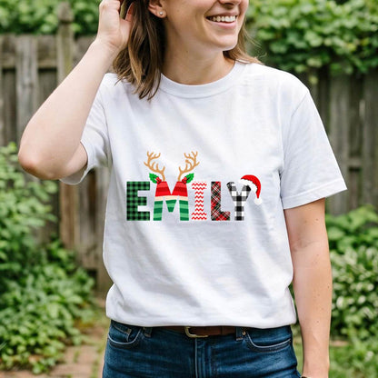 Personalized Christmas Plaid Name Shirt, Custom Holiday T-Shirt, Sweatshirt & Hoodie, Unisex Christmas Gift