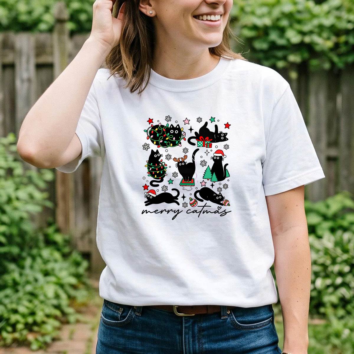 Merry Catmas Black Cat Christmas Shirt, Funny Cat Lover T-Shirt, Sweatshirt & Hoodie, Christmas Gift