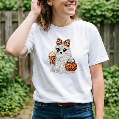 Bling Ghost Halloween Shirt, Sparkly Coffee Ghost T-Shirt, Sweatshirt & Hoodie, Halloween Gift