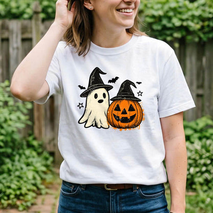 Cute Ghost Pumpkin Halloween Shirt, Witch Hat T-Shirt, Spooky Season Sweatshirt & Hoodie, Unisex Halloween Gift
