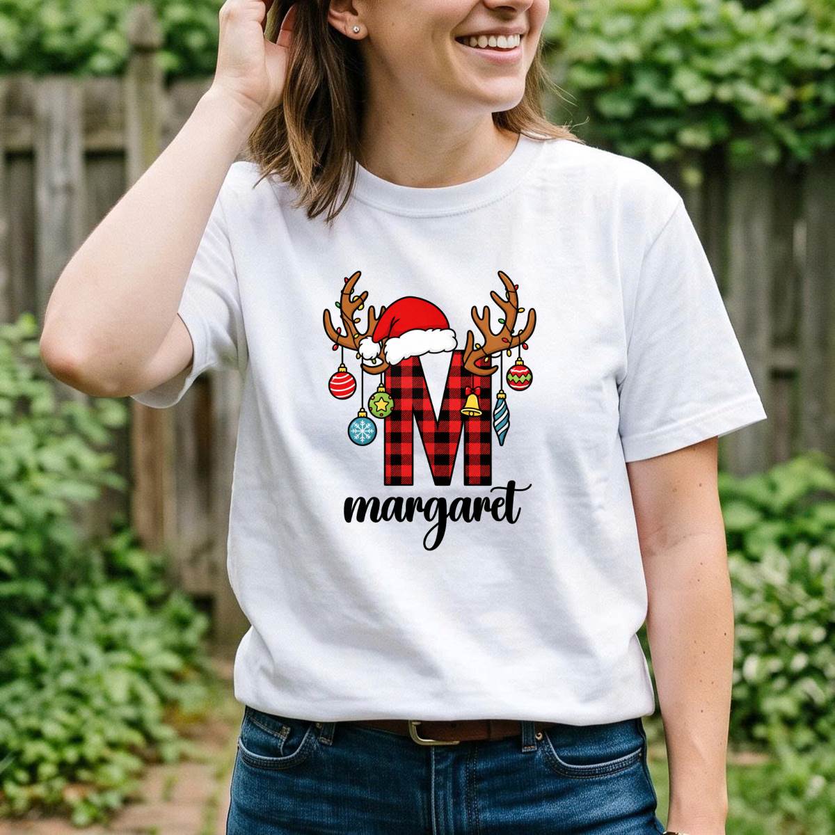 Personalized Buffalo Plaid Christmas Initial Shirt, Custom Name T-Shirt, Sweatshirt & Hoodie