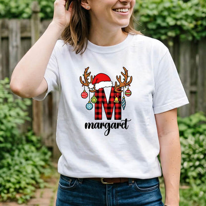 Personalized Buffalo Plaid Christmas Initial Shirt, Custom Name T-Shirt, Sweatshirt & Hoodie