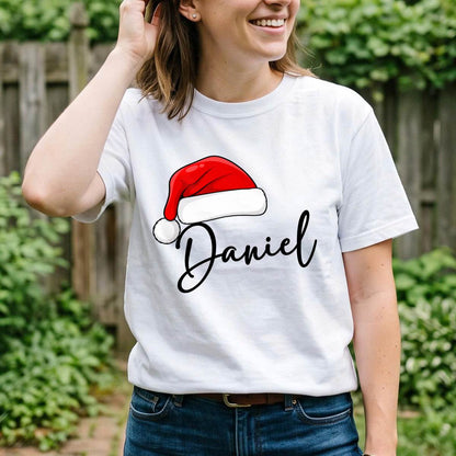 Personalized Santa Hat Name Shirt, Custom Christmas T-Shirt, Sweatshirt & Hoodie, Matching Family Outfit