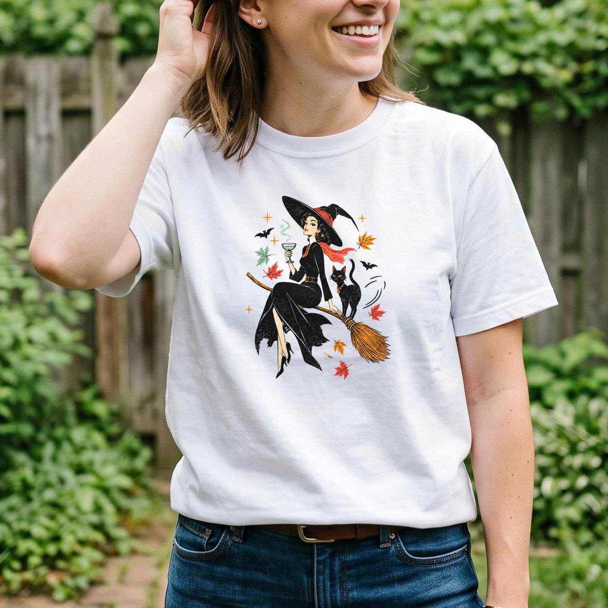 Vintage Witch and Black Cat Halloween Shirt, Witchy T-Shirt, Unisex Sweatshirt & Hoodie, Halloween Gift