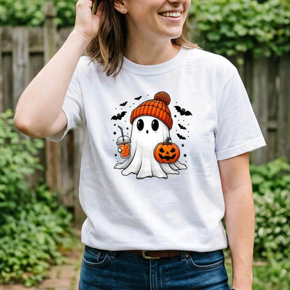 Cute Ghost Halloween Shirt, Cozy Beanie Ghost T-Shirt, Pumpkin Spooky Season Sweatshirt & Hoodie, Unisex Fall Gift