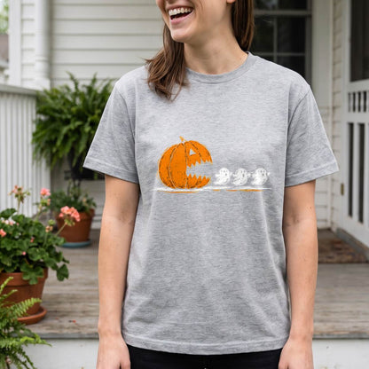 Pumpkin Chasing Ghosts Halloween Shirt, Retro Arcade T-Shirt, Unisex Sweatshirt & Hoodie, Gamer Halloween Gift