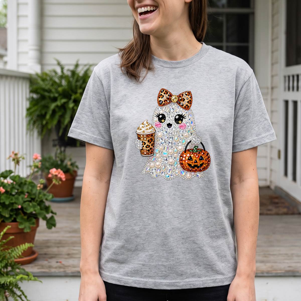 Bling Ghost Halloween Shirt, Sparkly Coffee Ghost T-Shirt, Sweatshirt & Hoodie, Halloween Gift